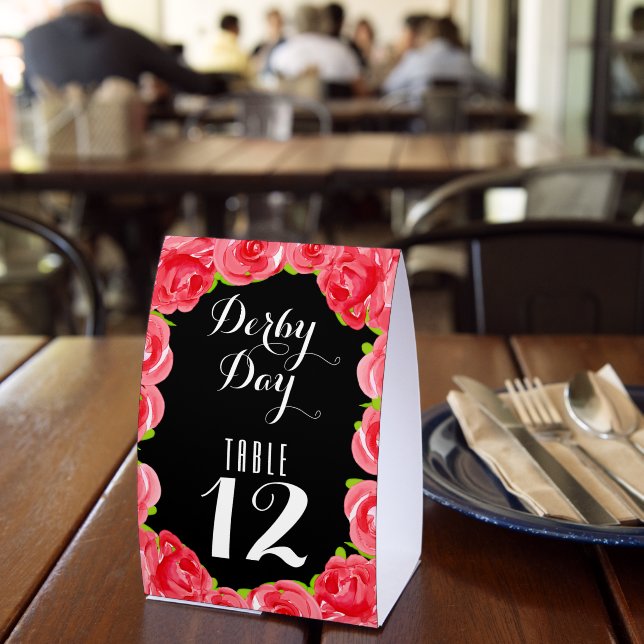 Table Number Derby Red Roses Paper Table Tent (Insitu(Restaurant))