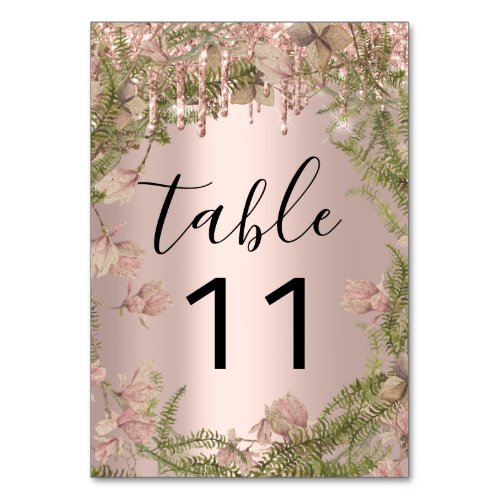 Table Number  Drips Rose Mint Glitter Wedding