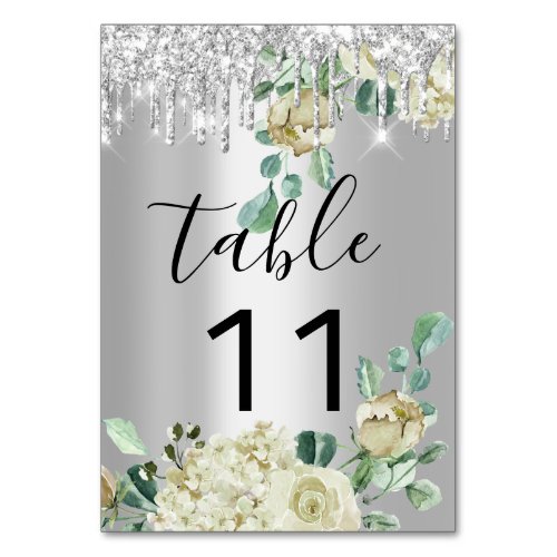 Table Number  Drips Silver Mint Glitter Wedding
