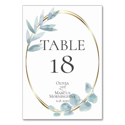 TABLE NUMBER  Dusty Blue Watercolor Eucalyptus