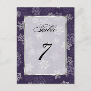 Table Number Eggplant White Snowflakes