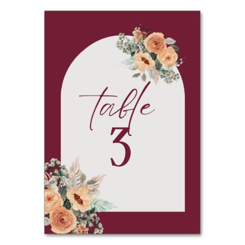 Table number Elegant burgundy floral Table Number