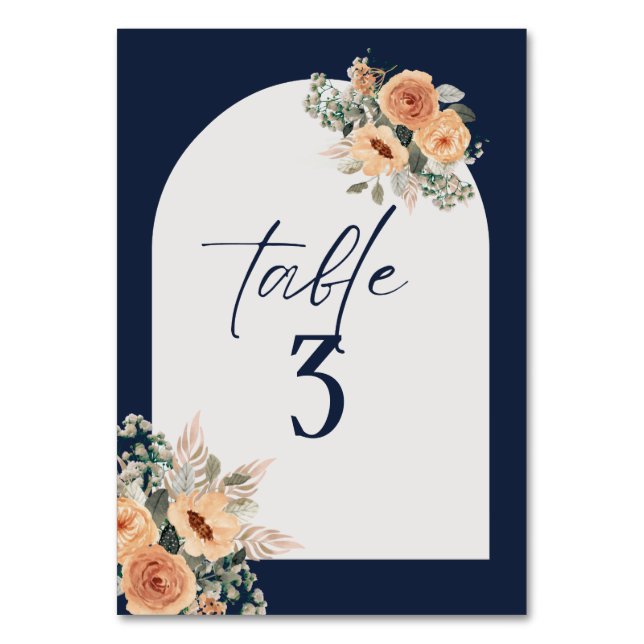 Table number, Elegant dark blue floral Number (Front)