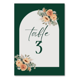 Table number, Elegant dark green floral Table Number