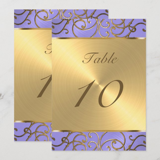 Table Number Elegant Lavender Purple Gold Filigree (Front/Back)