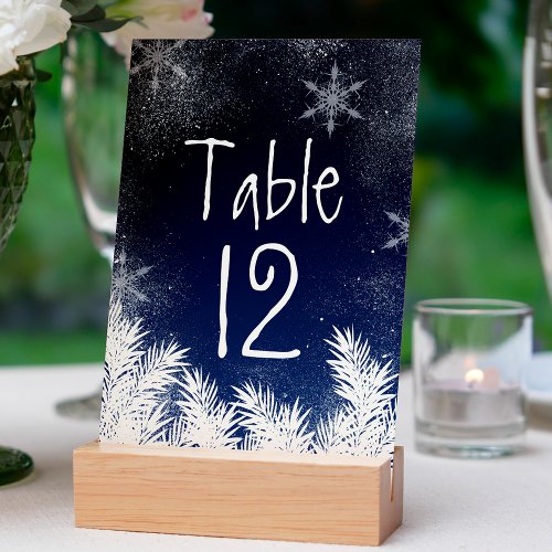Table Number Elegant Navy Blue Snowflake Wedding