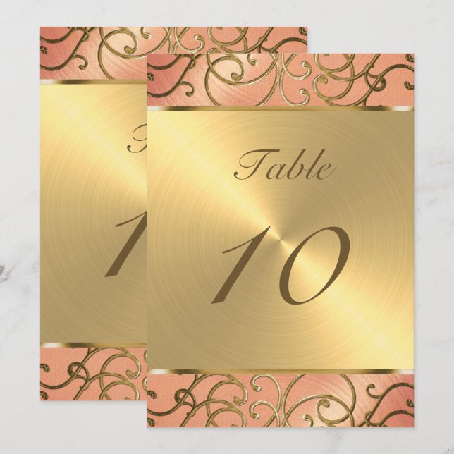 Table Number Elegant Peach and Gold Filigree (Front/Back)