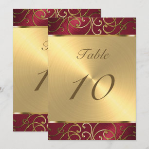 Table Number Elegant Red and Gold Filigree