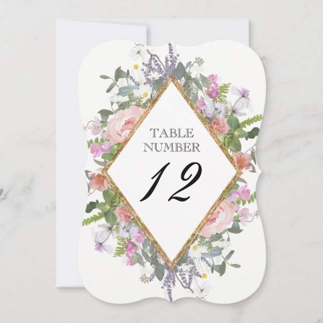 Table Number Elegant Rustic Floral Rose Gold (Front)