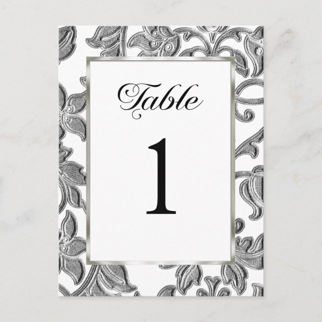 Table Number Embossed Silver Damask (Front)