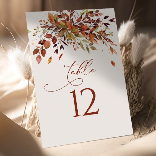 Table Number Fall Watercolor Wedding