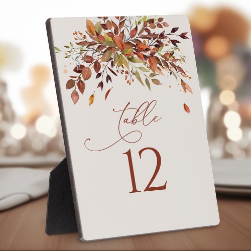 Table Number Fall Watercolor Wedding Easel Plaque