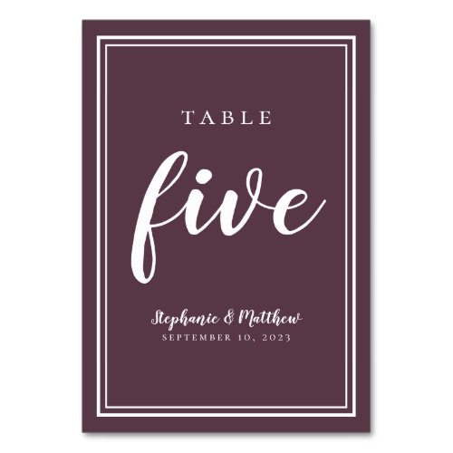 Table Number Five Chic Luxe Purple Simple Wedding