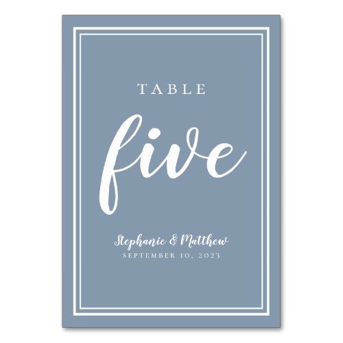 Table Number Five Dusty Blue Simple Wedding