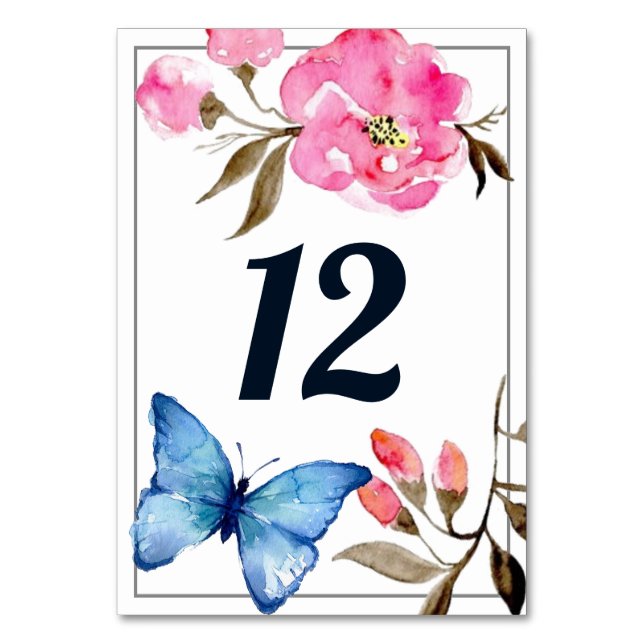 Table Number - Floral Butterfly Design 2 (Front)