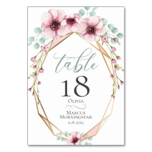 TABLE NUMBER Floral Pink Anemones and Foliage