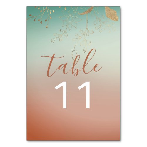 Table Number Florals Rose Gold Blue Pastel 