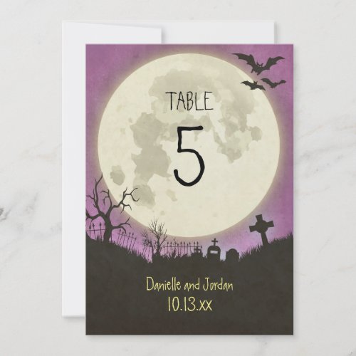 Table Number for a Halloween wedding in purple