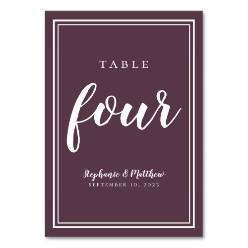 Table Number Four Modern Purple Simple Wedding
