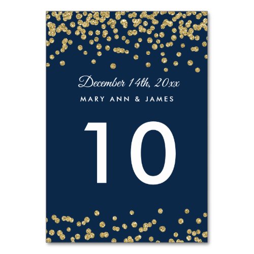 Table Number Gold Faux Glitter Confetti Navy Blue