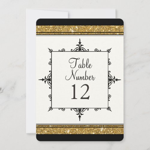 Table Number Gold Ornament Glitter Striped