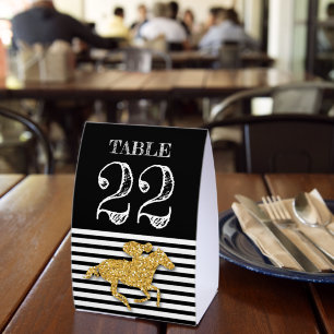 Table Number Gold Racehorse Black White Stripes Paper Table Tent