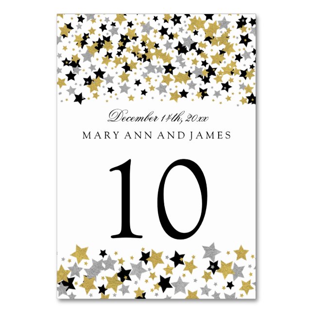 Table Number Gold & Silver Glitter Stars Confetti (Back)