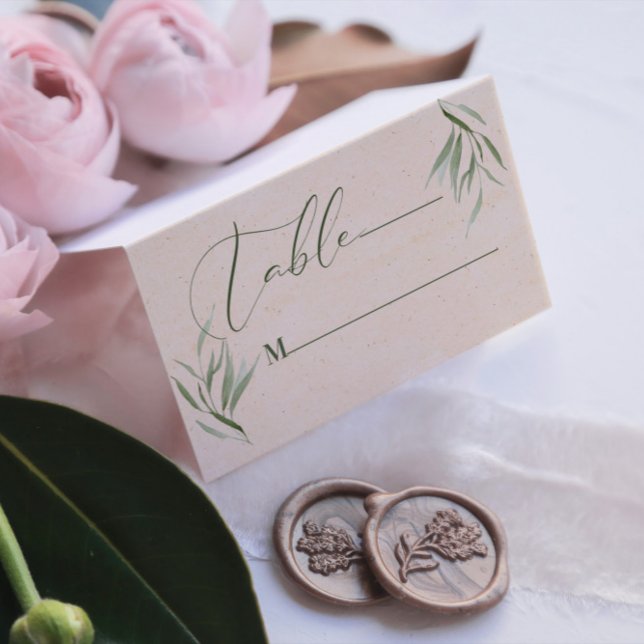Table Number Green Foliage Beige Paper Business Ca Business Card (Creator Uploaded)