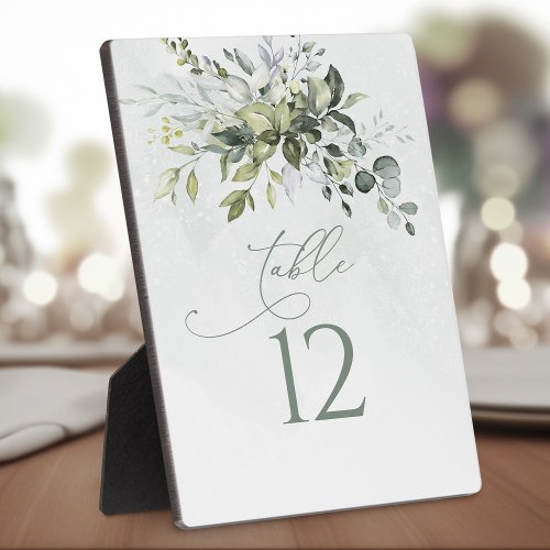 Table Number Greenery Watercolor Wedding Easel Plaque