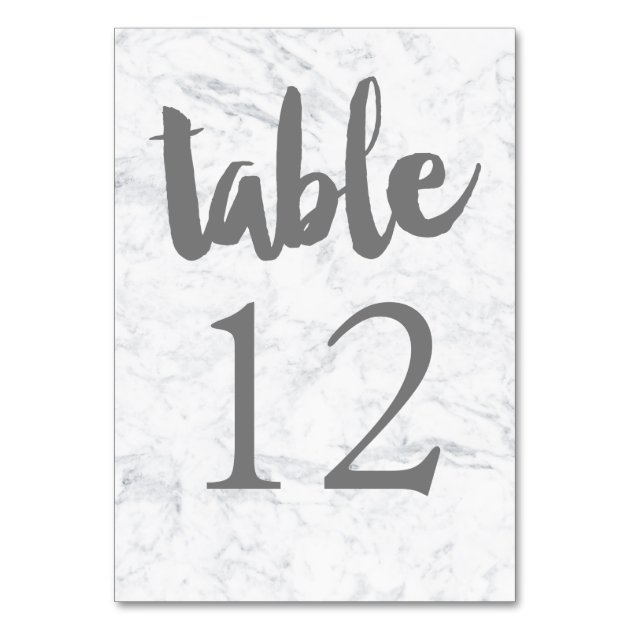 Table Number Grey Typography Marble Wedding Card