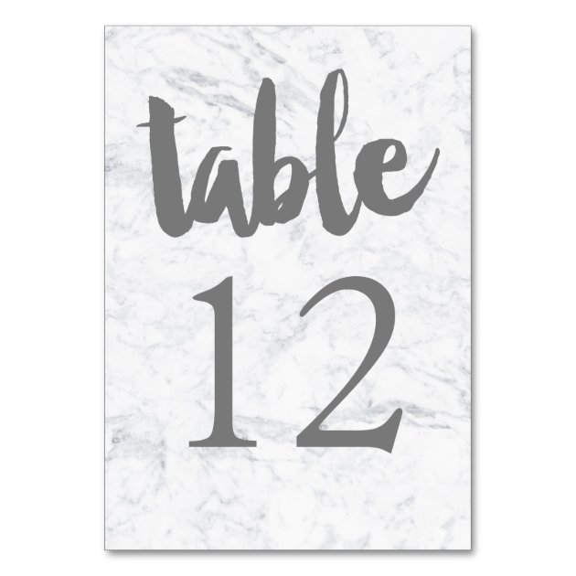 Table Number Grey Typography Marble Wedding Card