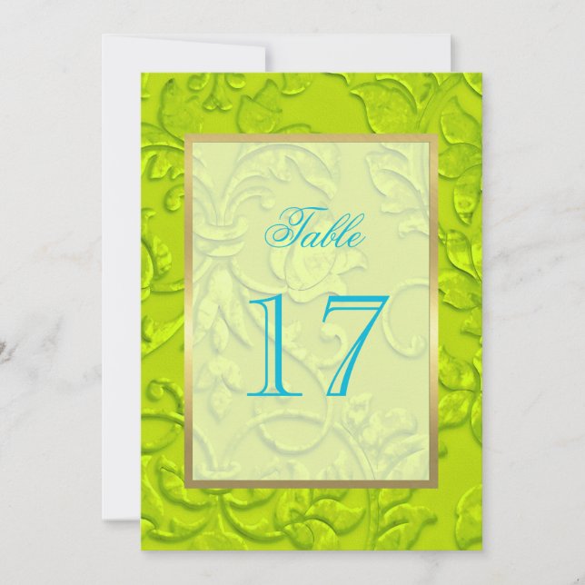 Table Number Lime Green Damask w Any Color (Front)