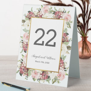 Table Number Mauve Pink Florals Gold Wedding Tent