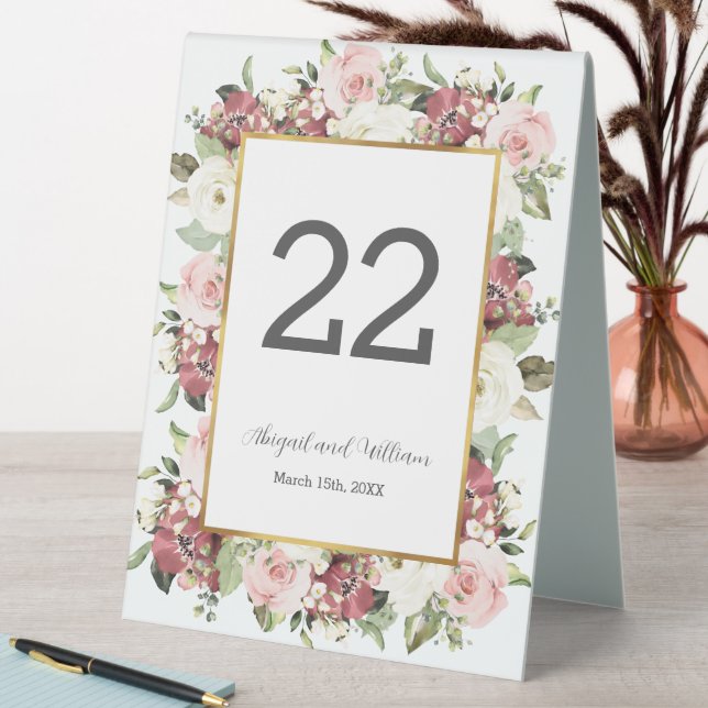 Table Number Mauve Pink Florals Gold Wedding Tent (In SItu (Table))