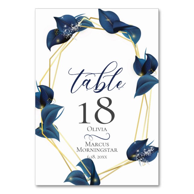 TABLE NUMBER | Modern Deep Indigo Blue and Gold (Front)