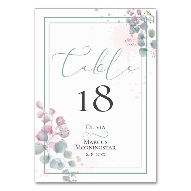 TABLE NUMBER  Modern Watercolor Eucalyptus Foliage (Back)