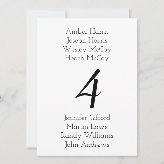 Table Number Names List Reception Seating Card (Front)