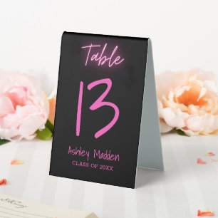 Table Number Neon Pink Script Graduation Party Table Tent
