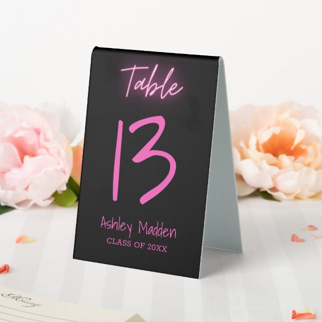 Table Number Neon Pink Script Graduation Party Tent (In SItu (Wedding))