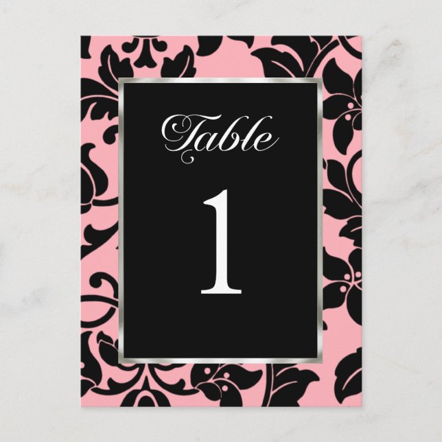 Table Number Pink and Black Damask (Front)