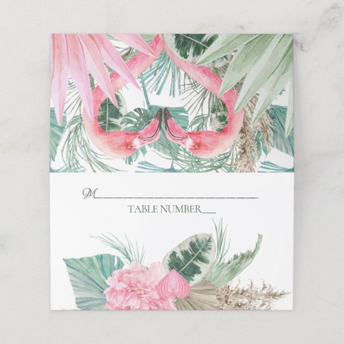 Table Number Pink Flamingo Tropical Flowers Place Card