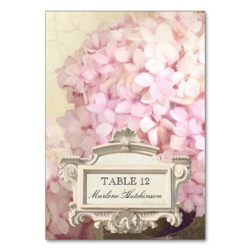 Table Number Place Card Parisian Pink Hydrangeas