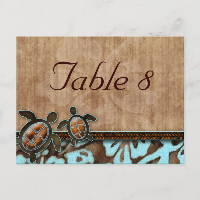 Table Number Postcard Beach Wedding Turtle Blue (Front)