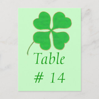 Table Number postcards, Green Shamrock Gold Dots