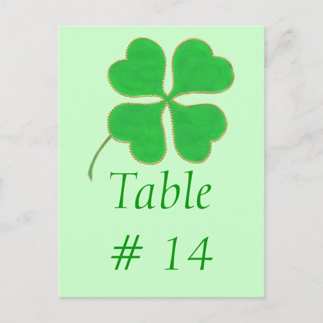 Table Number postcards, Green Shamrock Gold Dots (Front)