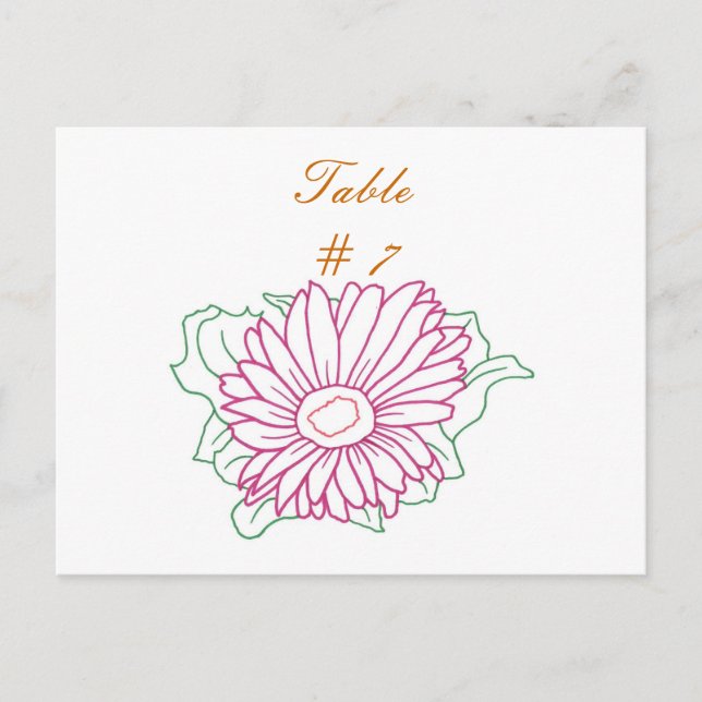 Table Number postcards, Pink Fuchsia Daisy (Front)