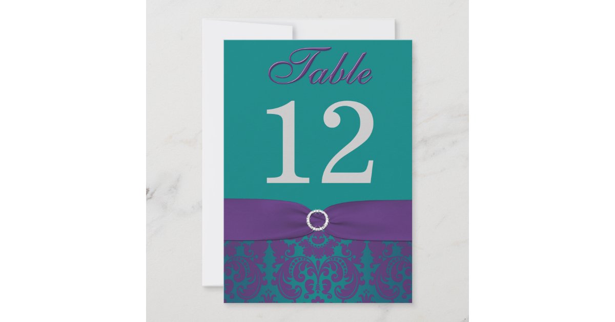 Table Number | Purple, Teal Damask | Zazzle