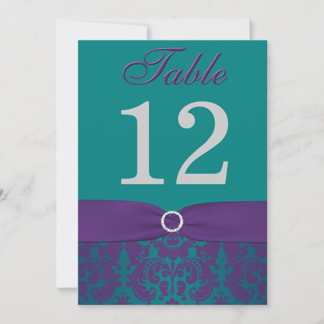 Table Number | Purple, Teal Damask (Front)
