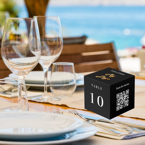 Table number QR code menu black business logo Cube