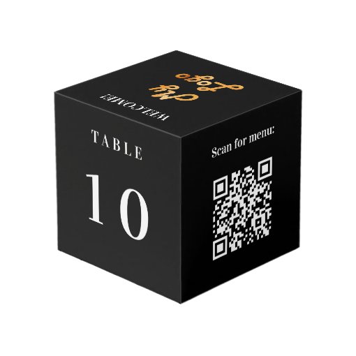 Table number QR code menu black business logo Cube Zazzle